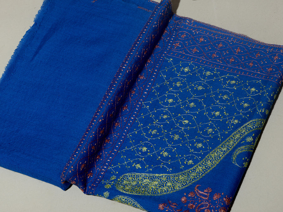 ORNAMENTAL PAISLEY The Magnificent Hand Embroidered Stole - Blissful Blue