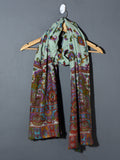 PAISLEY FLORAL Exquisite Kalamkari Kani Stole with Hand embroidery - Aqua