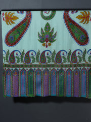 PAISLEY FLORAL Exquisite Kalamkari Kani Stole with Hand embroidery - Sky