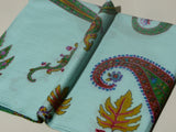 PAISLEY FLORAL Exquisite Kalamkari Kani Stole with Hand embroidery - Sky
