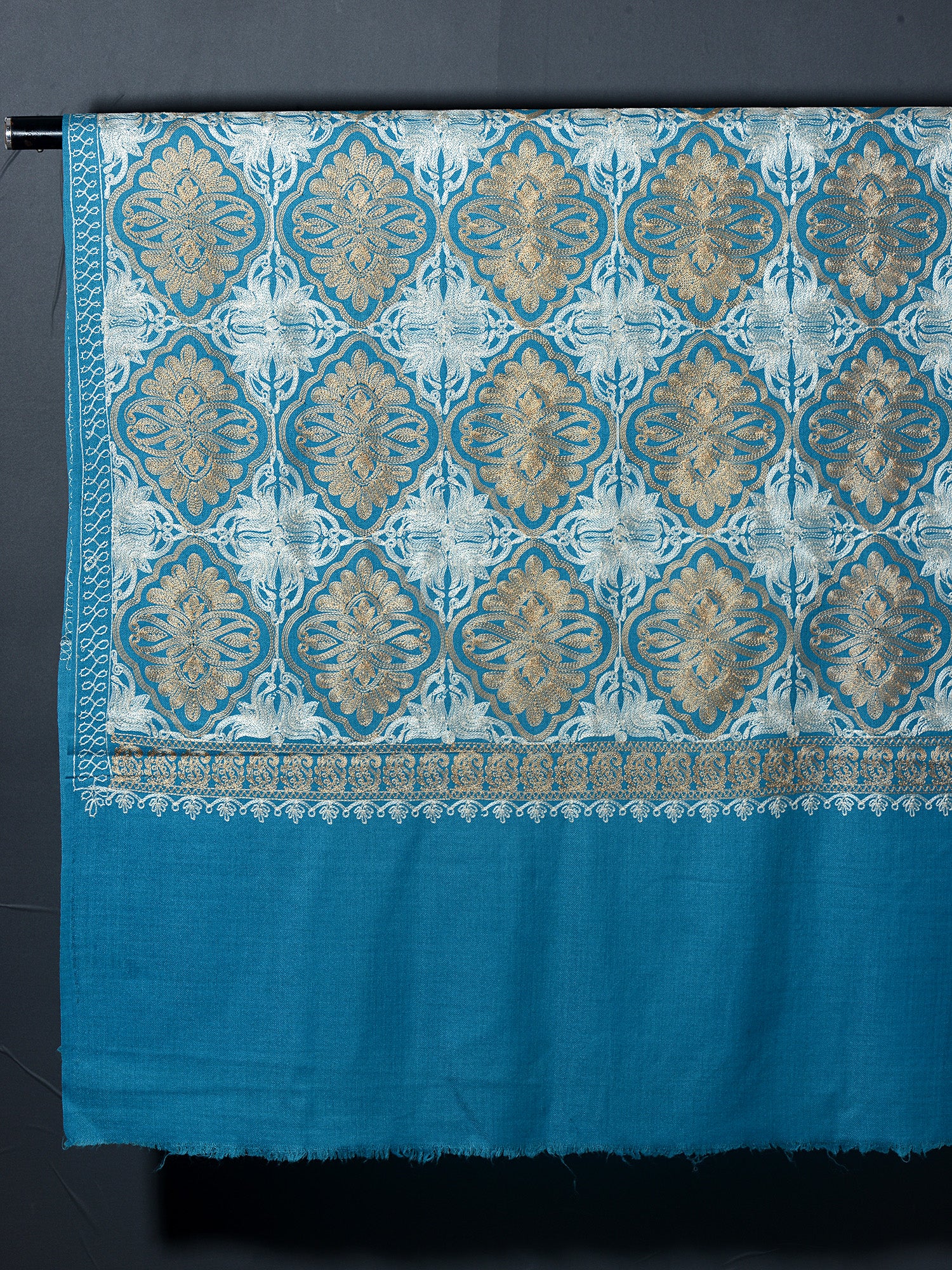 QUADIR Elegant Ocean Blue Embroidered Shawl - Unisex