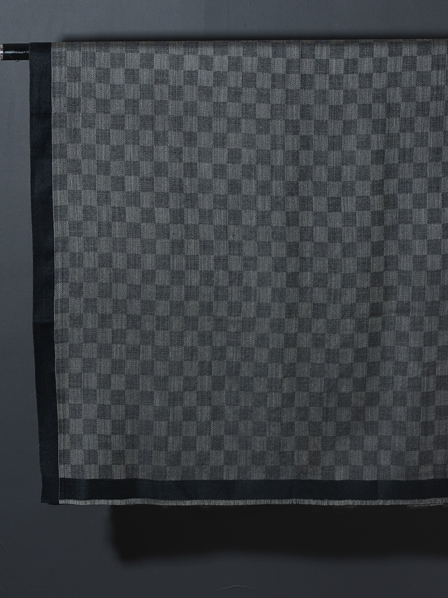 Chess Checks Patterned Pashmina Stole - Grey Black