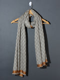 Chess Checks Patterned Pashmina Stole - Silver Grey Ochre