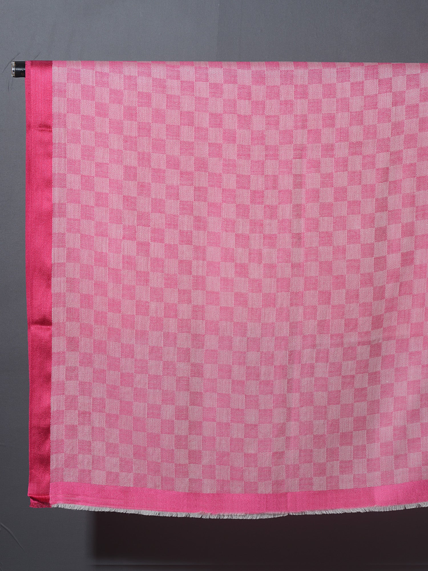 Chess Checks Patterned Pashmina Stole - Perfect Pink