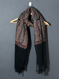 THE PAISLEY BUTA Exquisite Machine Embroidered Stole - Black Beauty with Blue Paisley