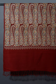 THE PAISLEY BUTA Exquisite Machine Embroidered Stole - Maroon with Multicolor Paisley
