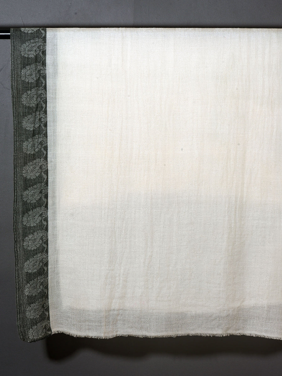 Jacquard with Border Pashmina Stole - White -Black