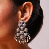 Peacock Flower & Leaf Silver Stud Earrings