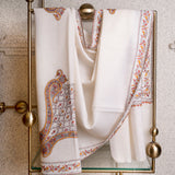 KIRAN Elegant Ivory White Embroidered Shawl - Unisex