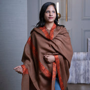 NAAZ Ethereal Sandcastle Brown Embroidered Shawl - Unisex